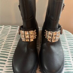 KARL LAGERFELD PARIS Martina Leather Rhinestone Boots